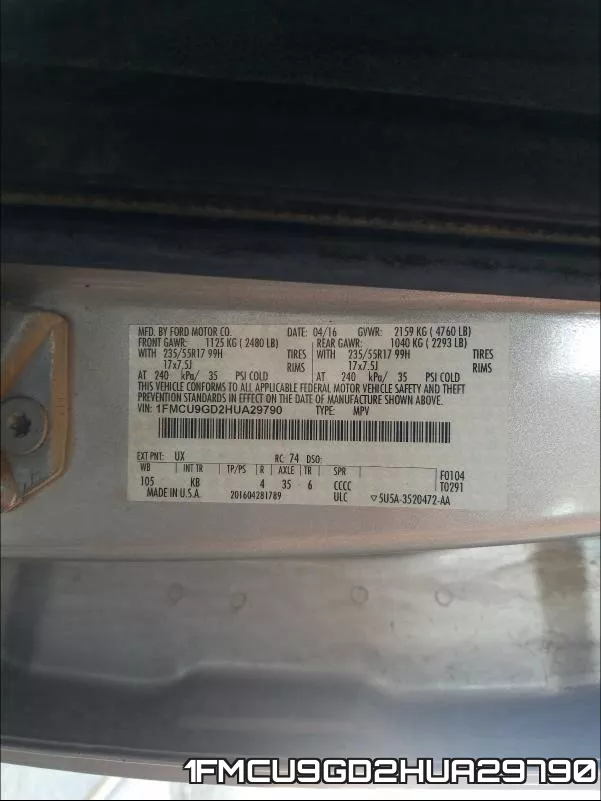 1FMCU9GD2HUA29790 фото 2