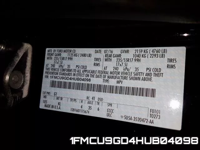 1FMCU9GD4HUB04098 фото 2