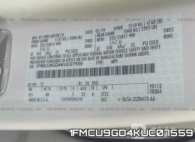 1FMCU9GD4KUC07559 фото 10