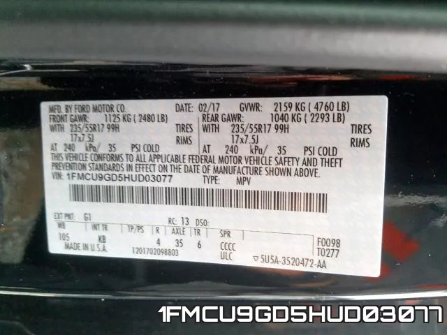 1FMCU9GD5HUD03077 фото 2
