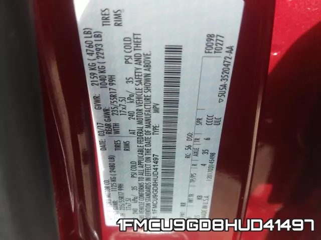 1FMCU9GD8HUD41497 фото 2