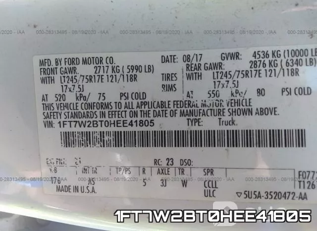 1FT7W2BT0HEE41805 фото 10