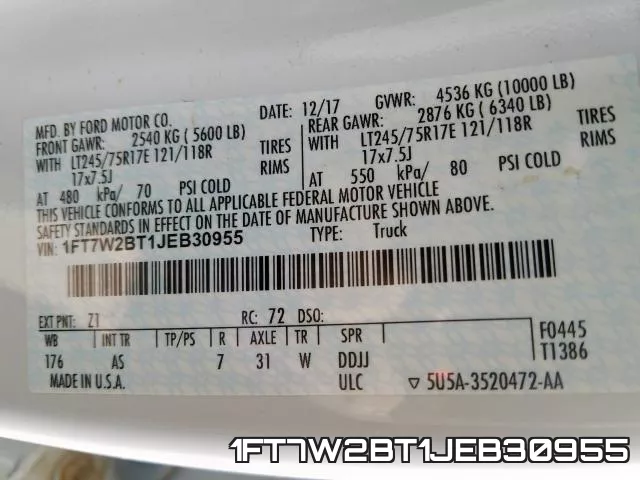 1FT7W2BT1JEB30955 фото 2