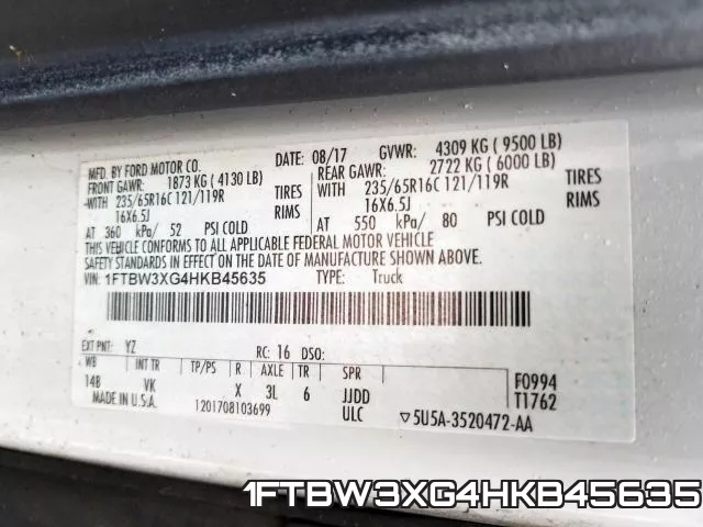 1FTBW3XG4HKB45635 фото 2