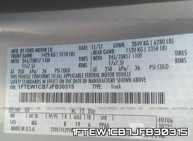 1FTEW1CB7JFB30315 фото 10