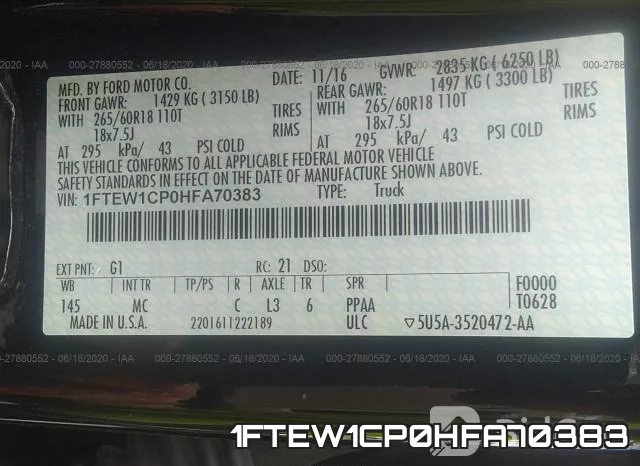 1FTEW1CP0HFA70383 фото 10
