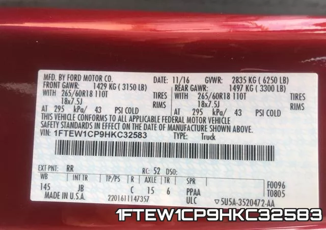 1FTEW1CP9HKC32583 фото 2