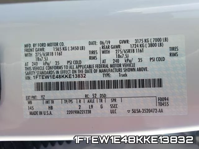 1FTEW1E48KKE13832 фото 2
