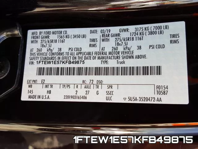 1FTEW1E57KFB49875 фото 2