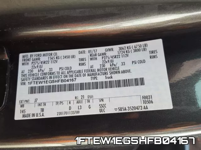 1FTEW1EG5HFB04167 фото 2