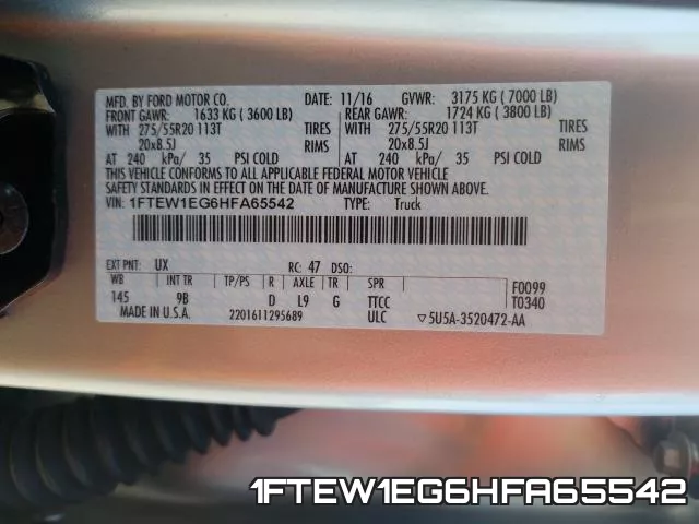 1FTEW1EG6HFA65542 фото 2