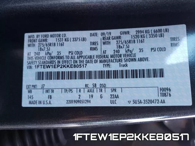 1FTEW1EP2KKE80517 фото 2
