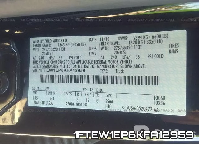 1FTEW1EP6KFA12959 фото 10