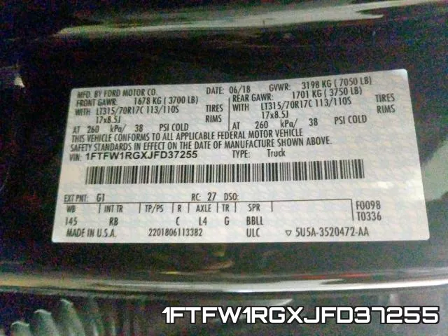 1FTFW1RGXJFD37255 фото 2