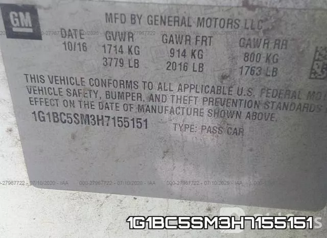 1G1BC5SM3H7155151 фото 10