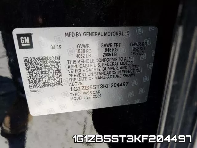1G1ZB5ST3KF204497 фото 2