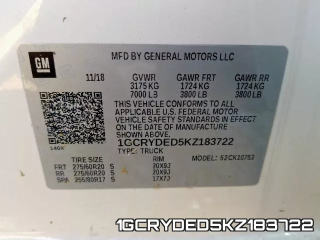 1GCRYDED5KZ183722 фото 2