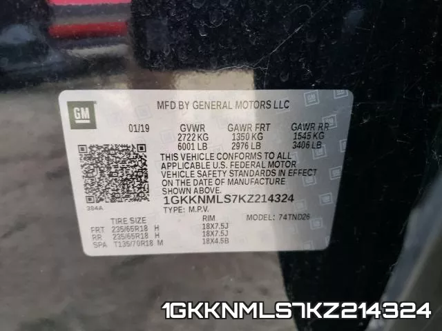 1GKKNMLS7KZ214324 фото 2
