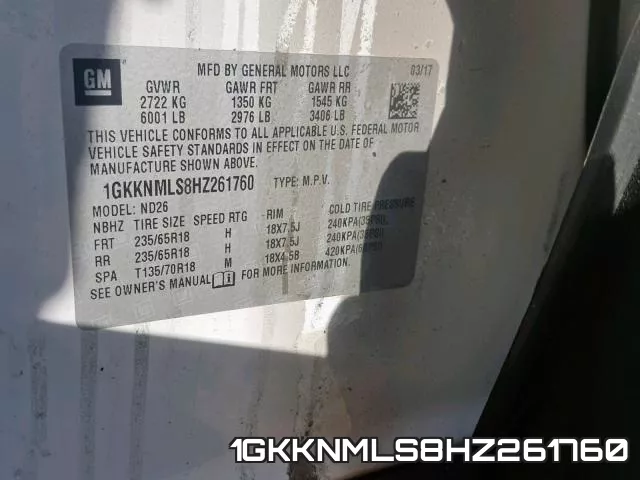1GKKNMLS8HZ261760 фото 2