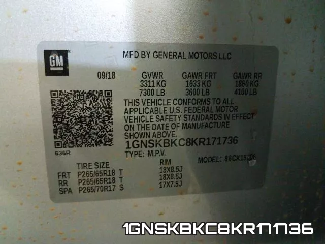 1GNSKBKC8KR171736 фото 2