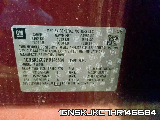 1GNSKJKC7HR146684 фото 2