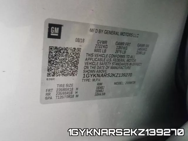 1GYKNARS2KZ139270 фото 2