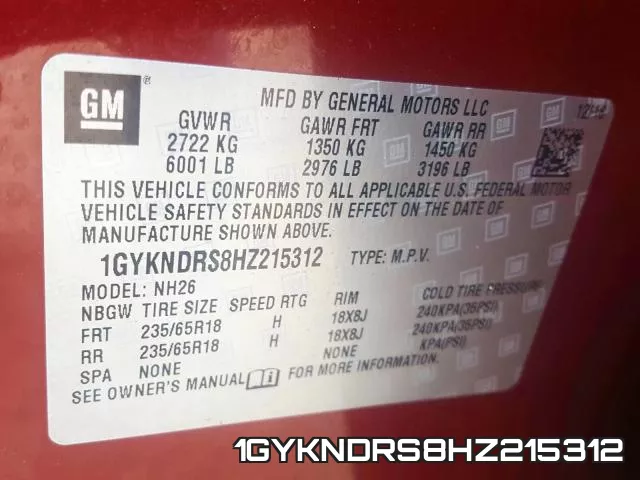 1GYKNDRS8HZ215312 фото 2