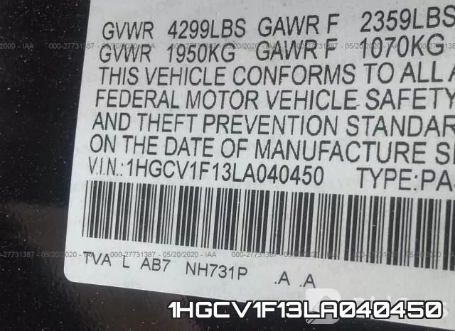1HGCV1F13LA040450 фото 10