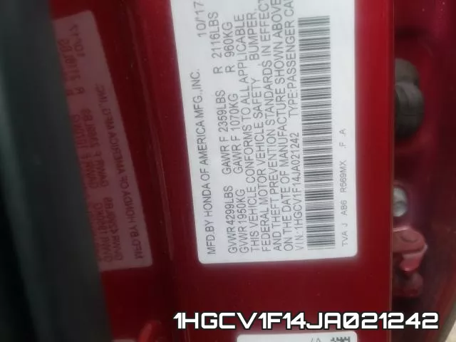 1HGCV1F14JA021242 фото 2