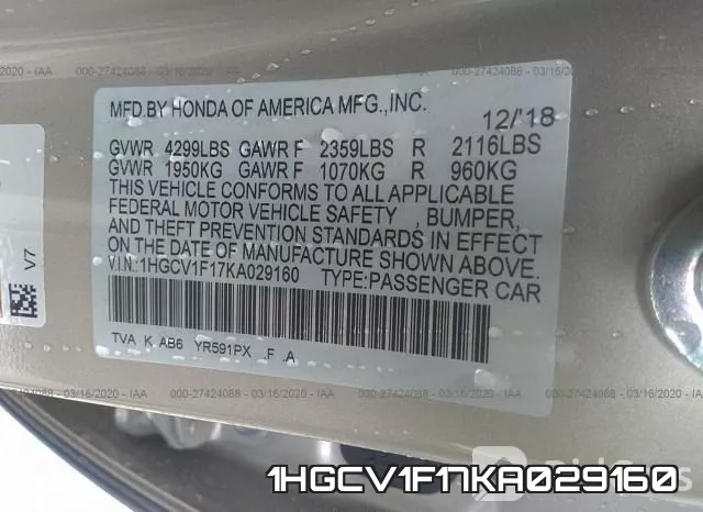 1HGCV1F17KA029160 фото 10
