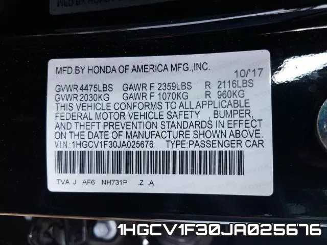 1HGCV1F30JA025676 фото 2