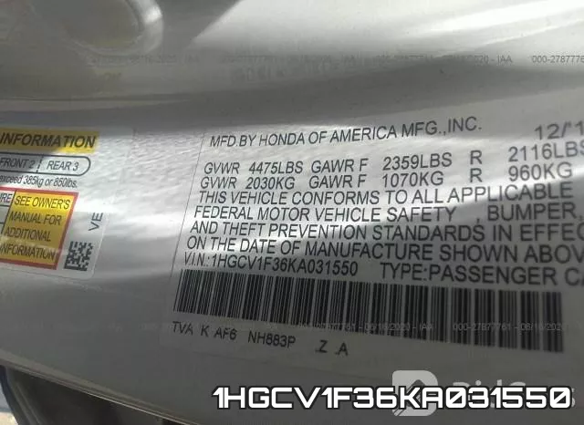 1HGCV1F36KA031550 фото 10