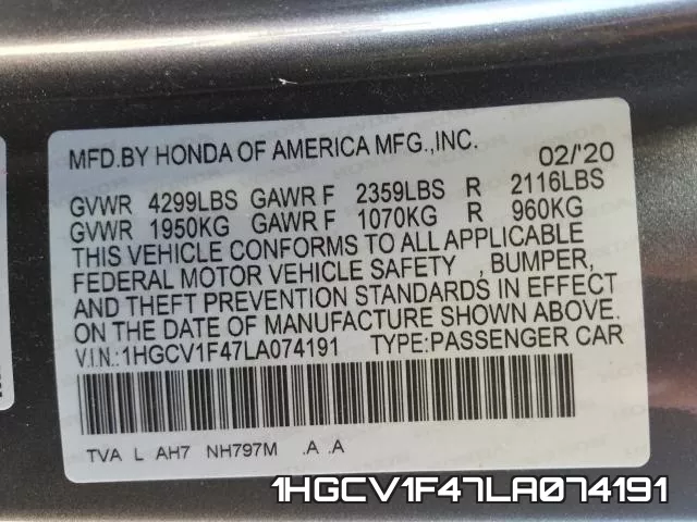1HGCV1F47LA074191 фото 2