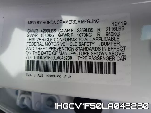 1HGCV1F50LA043230 фото 2