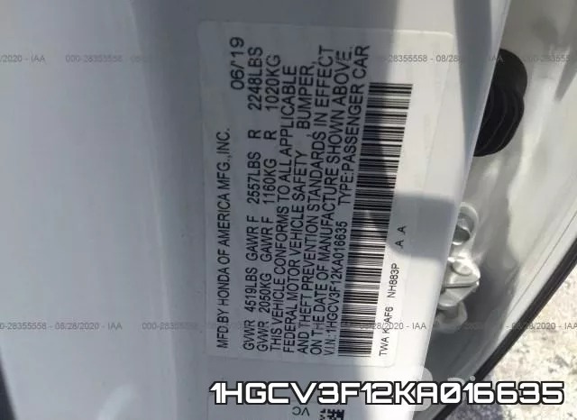 1HGCV3F12KA016635 фото 10