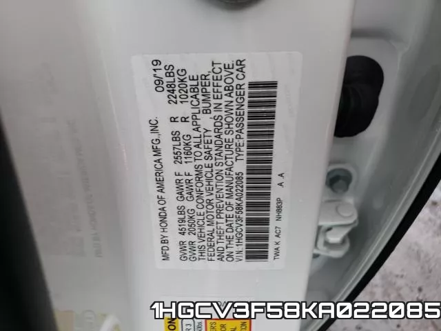 1HGCV3F58KA022085 фото 2