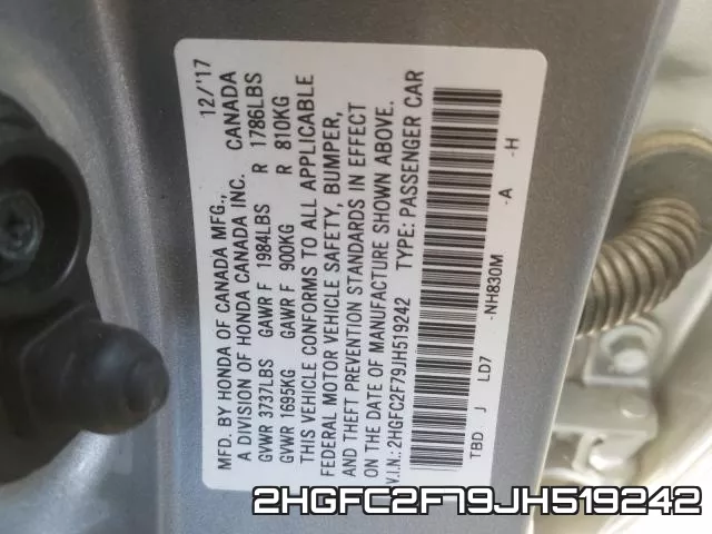 2HGFC2F79JH519242 фото 2