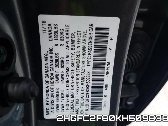 2HGFC2F80KH509838 фото 2