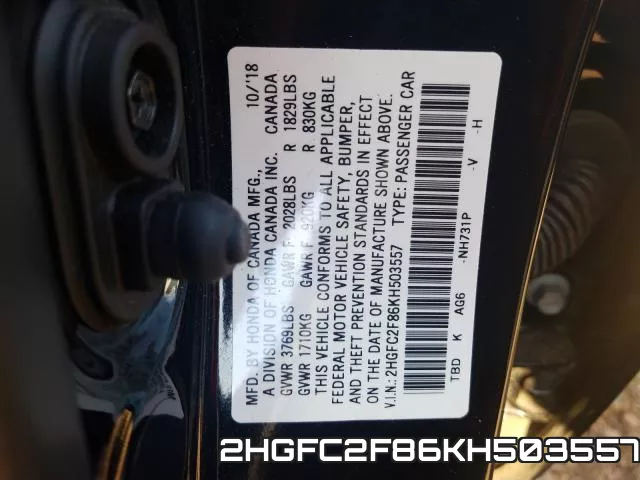 2HGFC2F86KH503557 фото 2