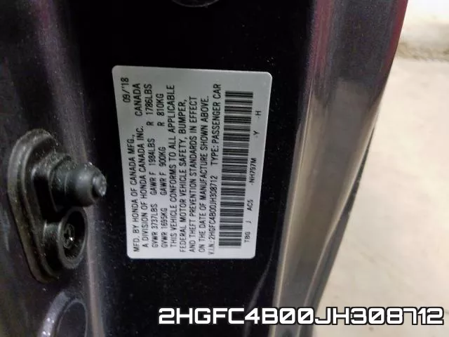 2HGFC4B00JH308712 фото 2