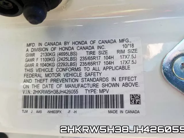 2HKRW5H38JH426055 фото 2