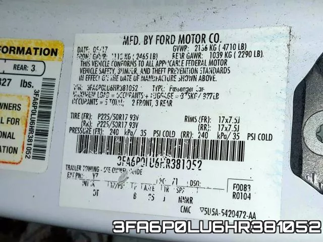 3FA6P0LU6HR381052 фото 2