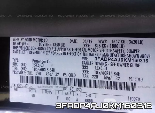 3FADP4AJ0KM160316 фото 10