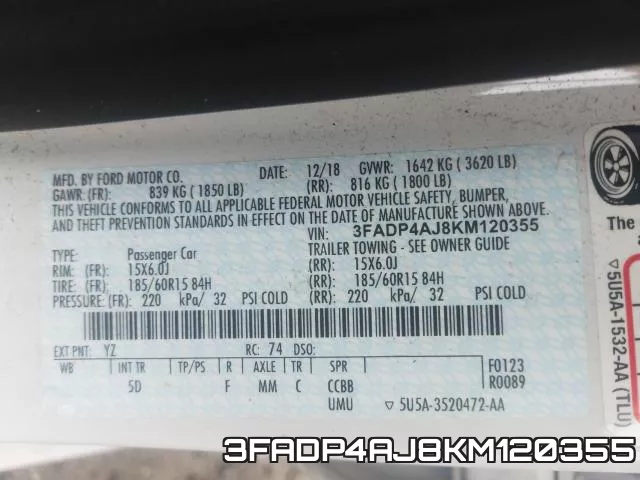 3FADP4AJ8KM120355 фото 2