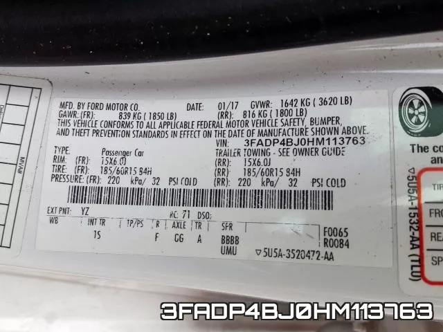 3FADP4BJ0HM113763 фото 2