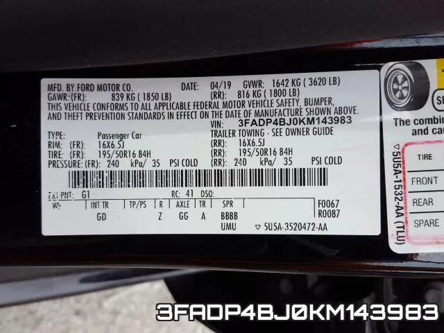 3FADP4BJ0KM143983 фото 2