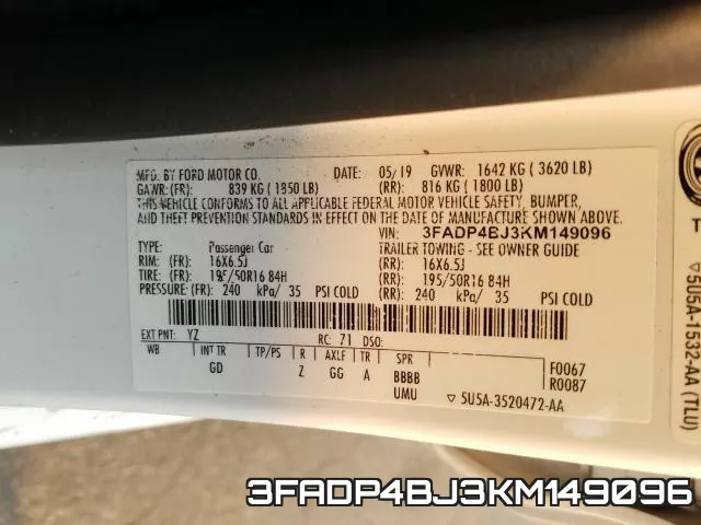 3FADP4BJ3KM149096 фото 2