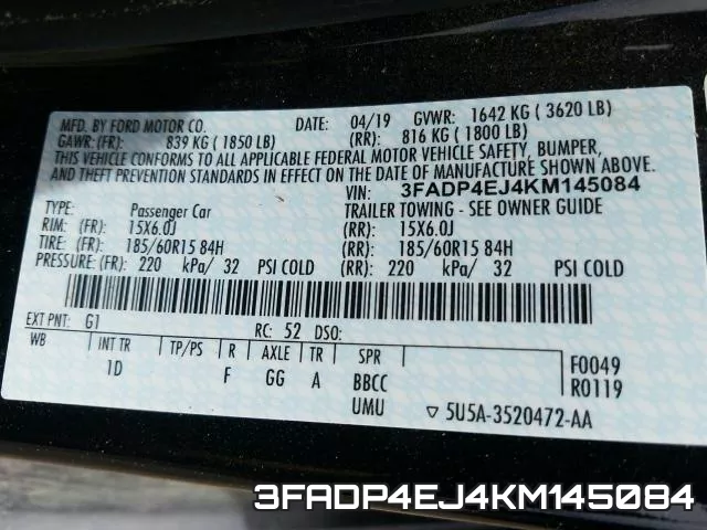 3FADP4EJ4KM145084 фото 2