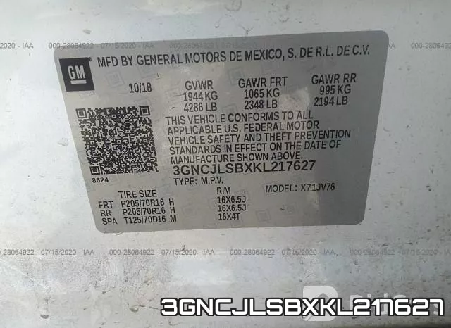 3GNCJLSBXKL217627 фото 10