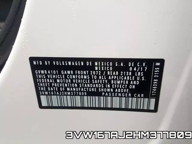 3VW167AJ2HM377809 фото 2